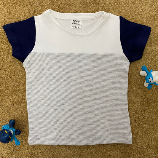 Gray Boys T-shirt Navy Sleeves