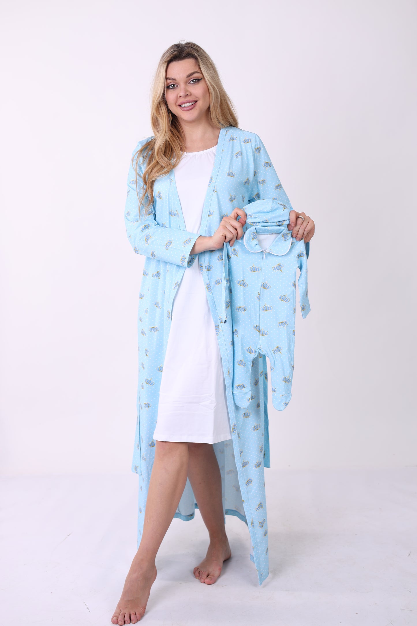 Blue Dotted Crown Robe Set