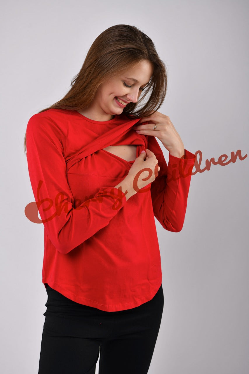 Long Sleeve Cotton Nursing Top (Different Colors)